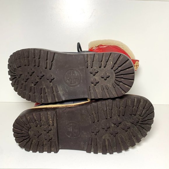 Tory Burch Duck Rain Lace Up Waterproof Boots Navy Red 5 - Picture 9 of 9